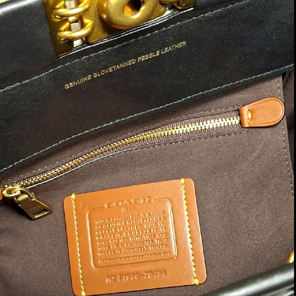 Coach Two-Tone Black and Cream Floral Appliqué Tote
